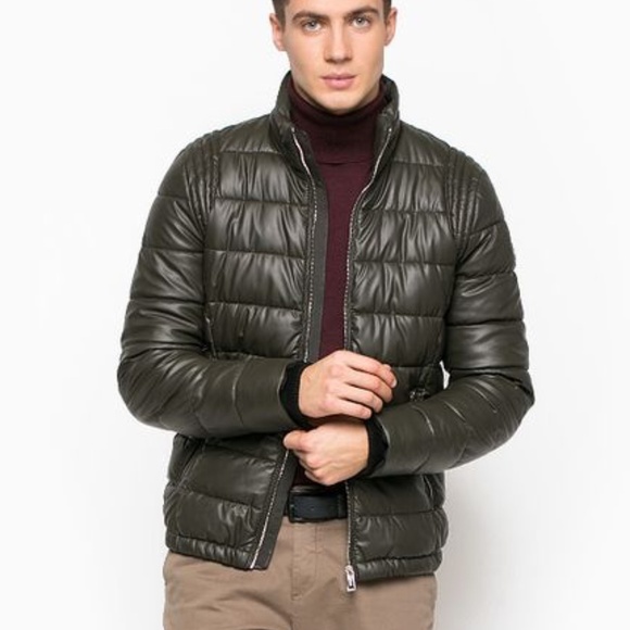 NEW GUESS Dark Green Leather Jacket - Picture 1 of 14